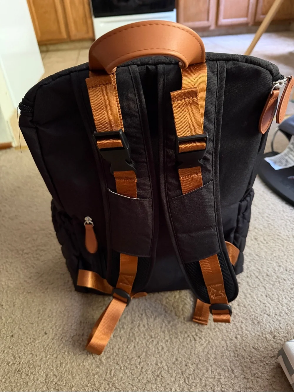 Quilted Black Diaper Bag with Faux Leather Trim + Wipe Case